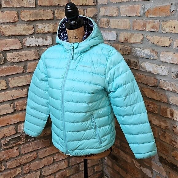 Eddie Bauer aqua down filled puffer coat Childs size 14-16 - Picture 5 of 15